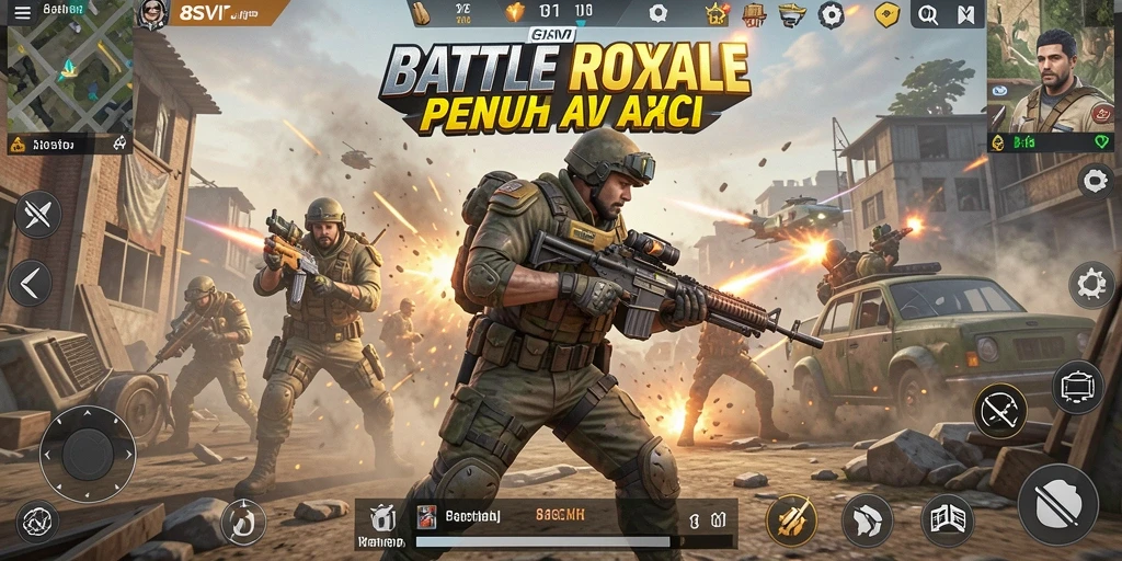 Screenshot game 8SVIP menampilkan aksi pertarungan Battle Royale mendebarkan.