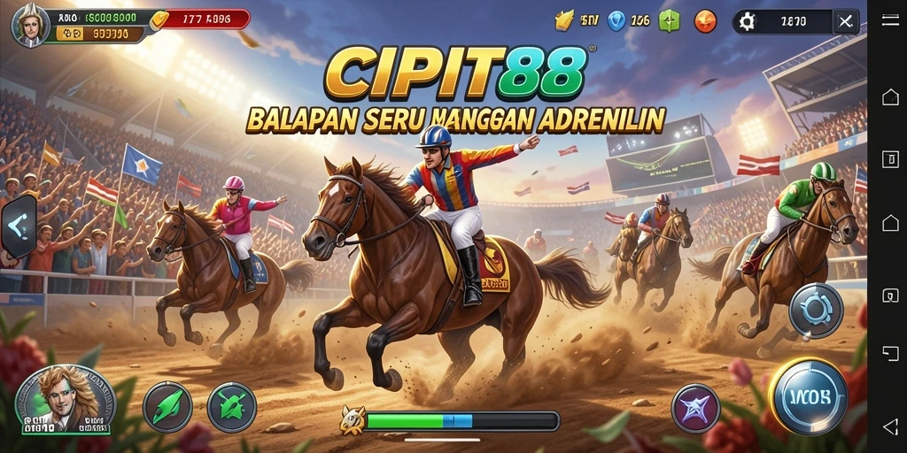 Tampilan gameplay menegangkan di CIPIT88 saat mobil melaju kencang di trek.