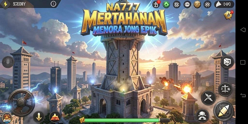 Tangkapan layar NA777 menampilkan aksi menara yang epik dalam strategi Tower Defense.